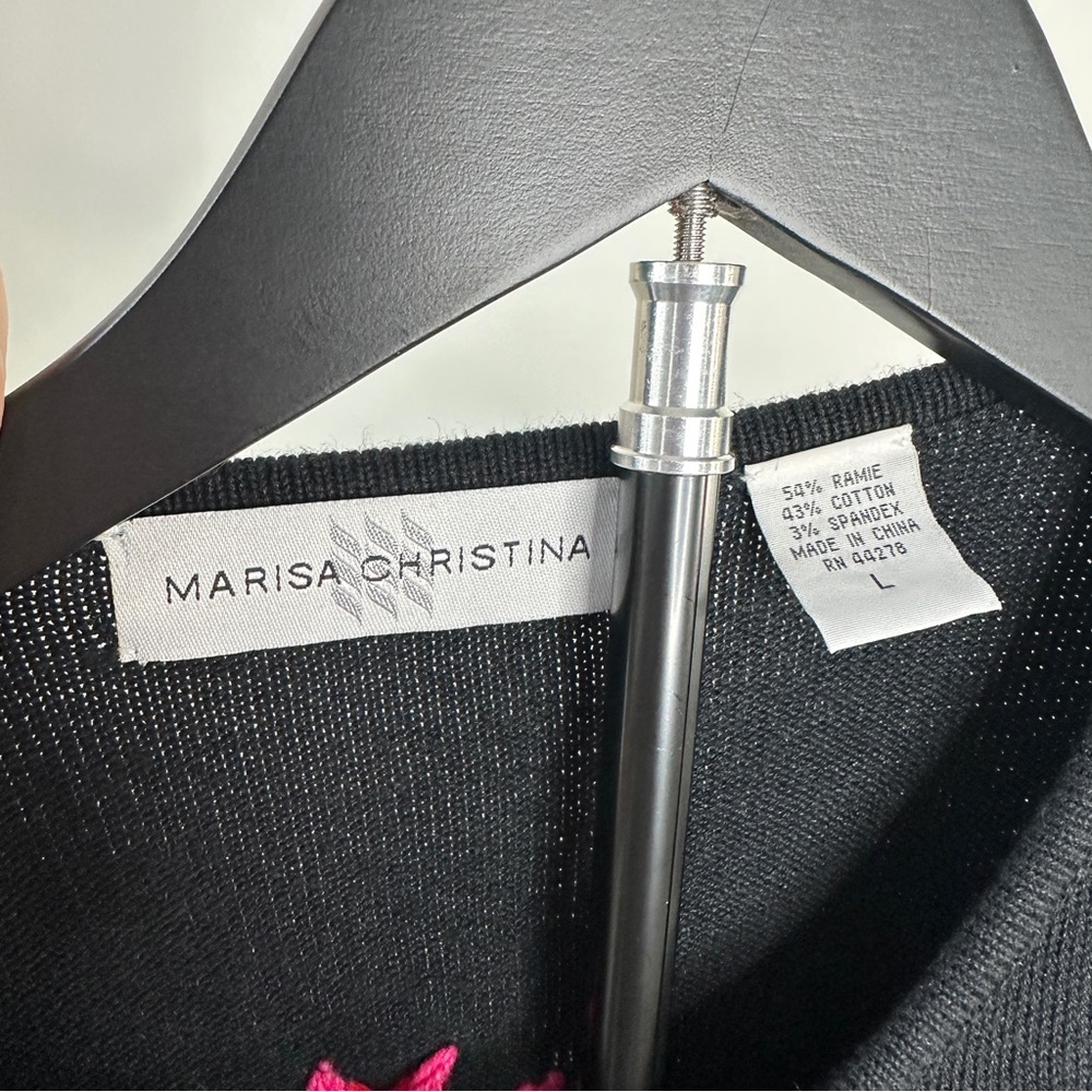 Marisa Christina Black Floral Embroidered Crewneck Sweater LARGE - Picture 2 of 6